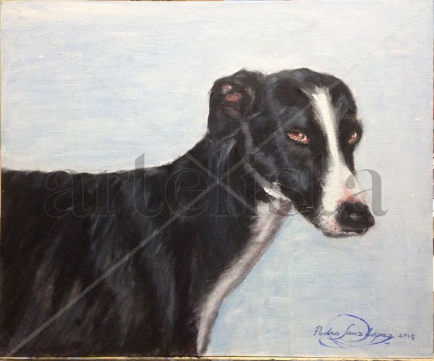 Galgo, negro a derecha,mascotas,perros,galgos,animales,cuadros,pintura,oleos,realismo,figurativo,caza,galgos.peludos,