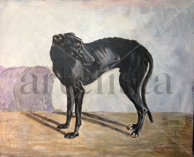 Galgo, negro temeroso,mascota,perros,pintura,cuadros,oleos