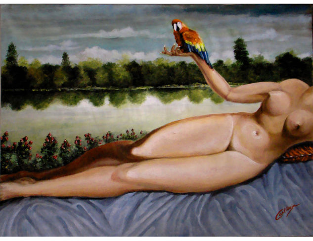 DESNUDO JUNTO AL RIO Óleo Papel Desnudos