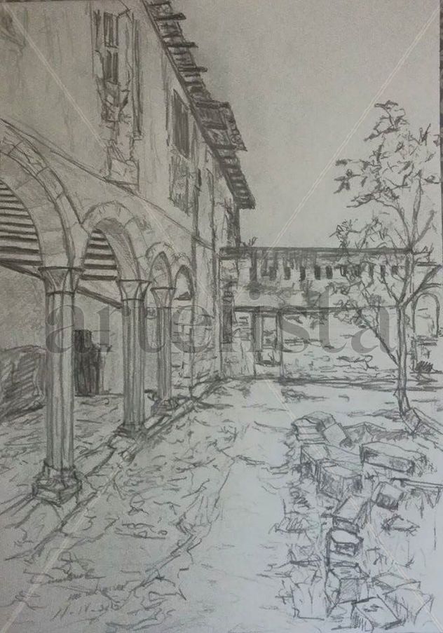 Claustro gótico. Lapiz.