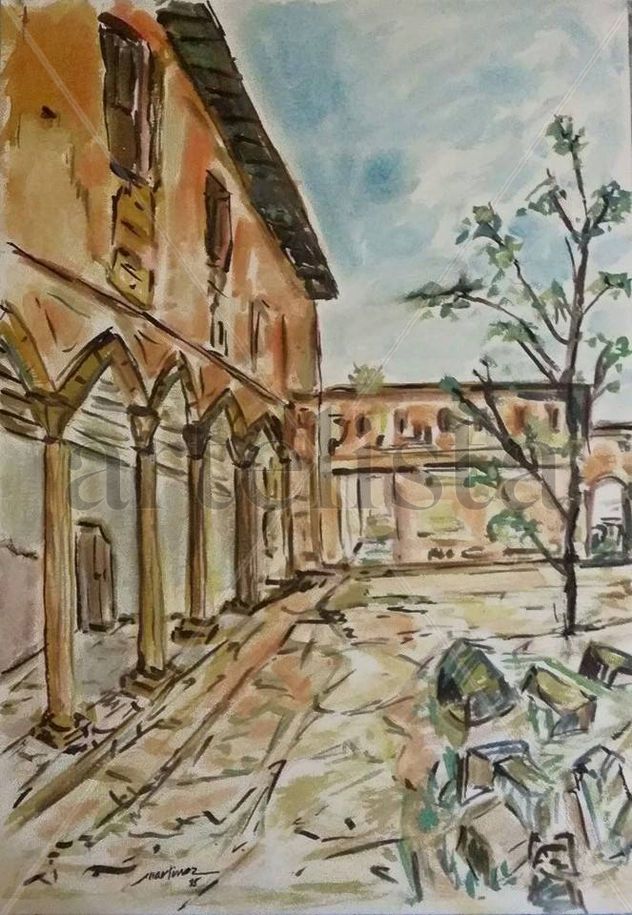 Claustro gótico. Acuarela