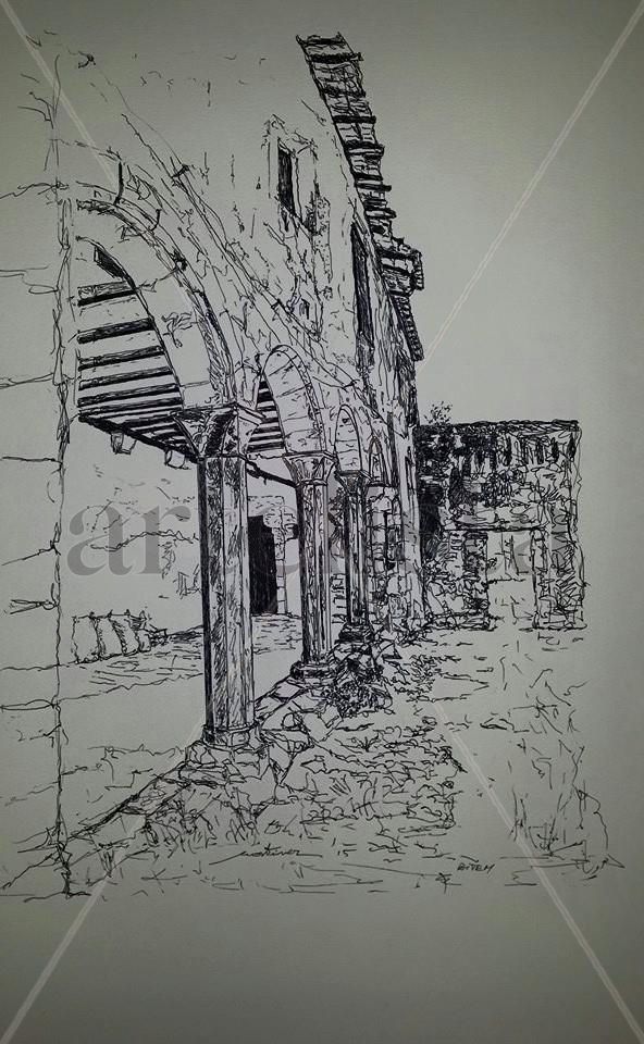Claustro gótico, tinta.
