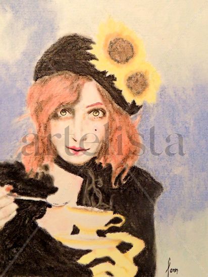 Miss Sunflower Pastel Card Portrait