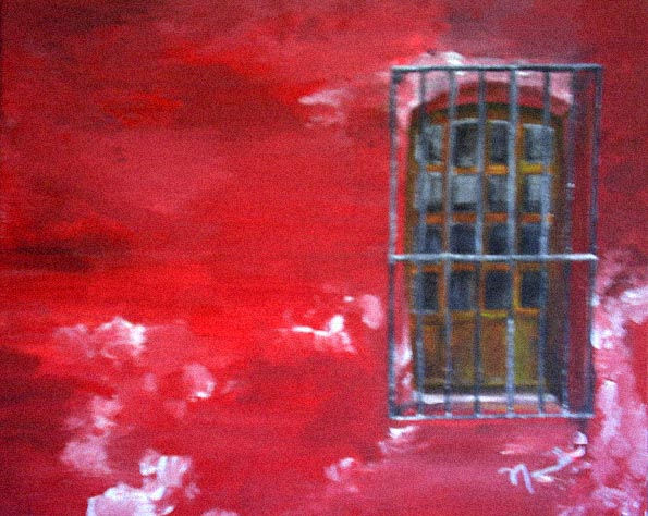 VENTANA CIELO ROJO Gouache Lienzo Otros