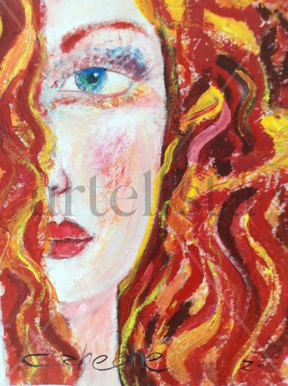 Rizos rojos. Acrylic Textile Portrait