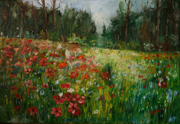 Campo de amapolas Oil Canvas Landscaping