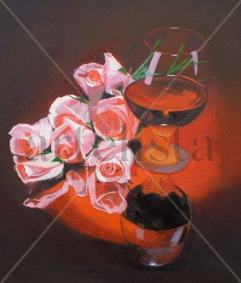 vino y rosas Oil Panel Still Life Paintings