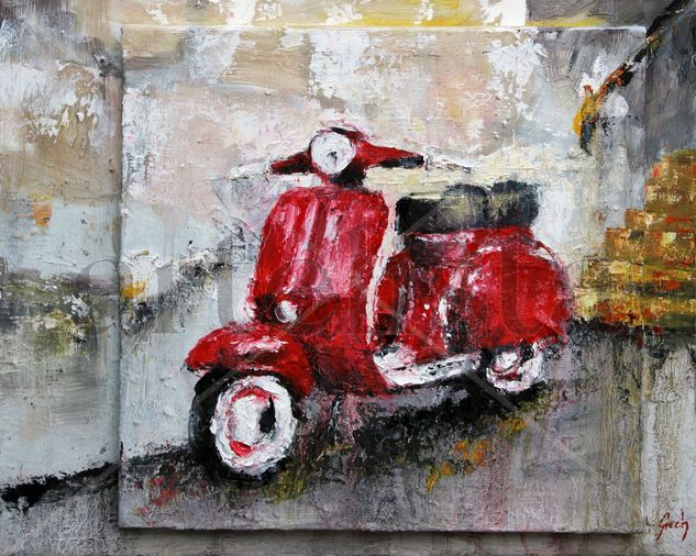 Vespa Roja Óleo Lienzo Figura