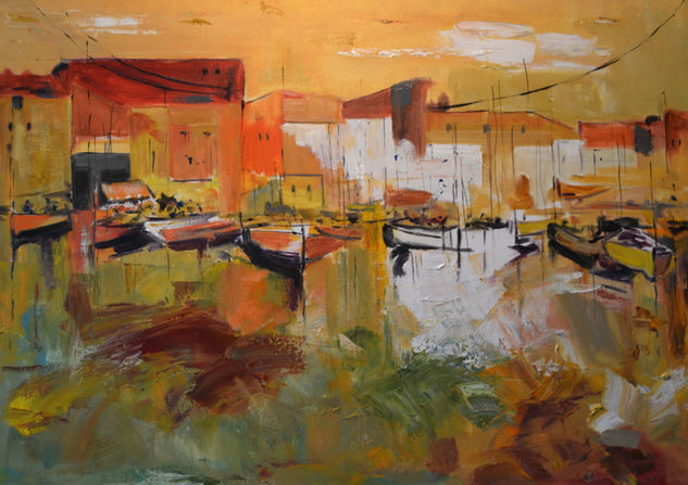 BARQUES ( Port de Llançà) Oil Canvas Marine Painting