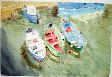 CHALANOS PORTOCELO Watercolour Glass Marine Painting