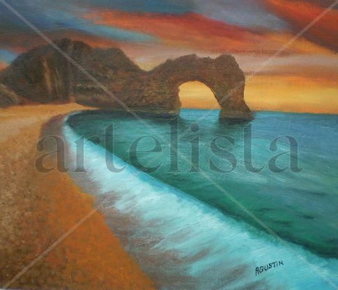 en la orilla de la playa a la atradecer Oil Panel Marine Painting