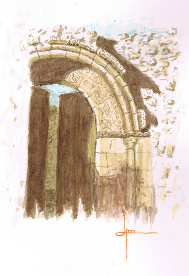 Puerta románica antigua Watercolour Card Landscaping