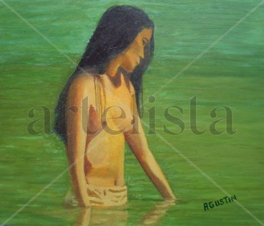 mujer en el rio Óleo Tabla Desnudos