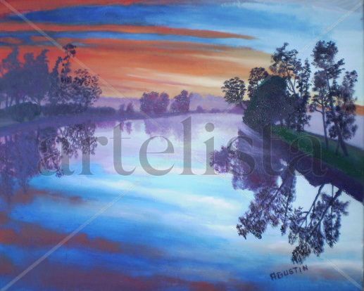 atardecer en el rio Oil Panel Landscaping