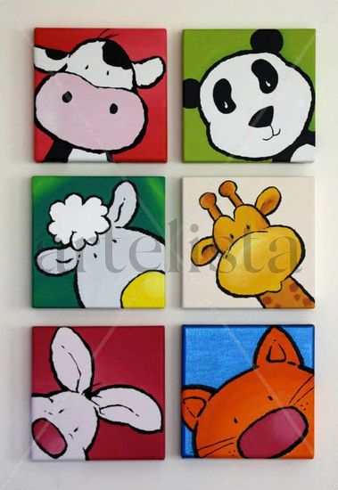 COMBINACION DE SEIS ANIMALES Acrylic Canvas Others