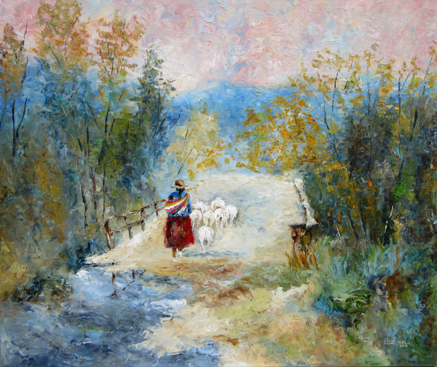 LA VI BAJAR POR EL CERRO - Iruya, Salta Oil Canvas Landscaping