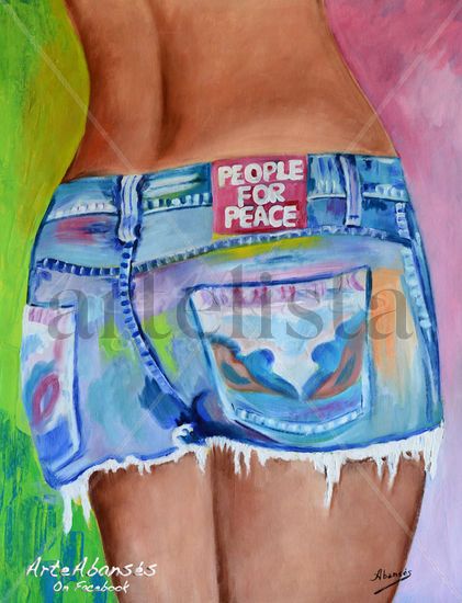 PEACE SHORTS Oil Textile Figure Painting