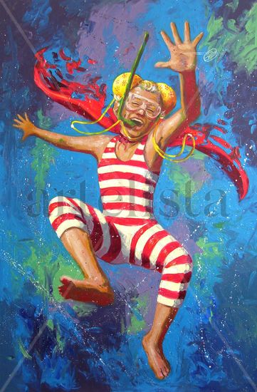 ¡Salto al agua! Oil Panel Figure Painting