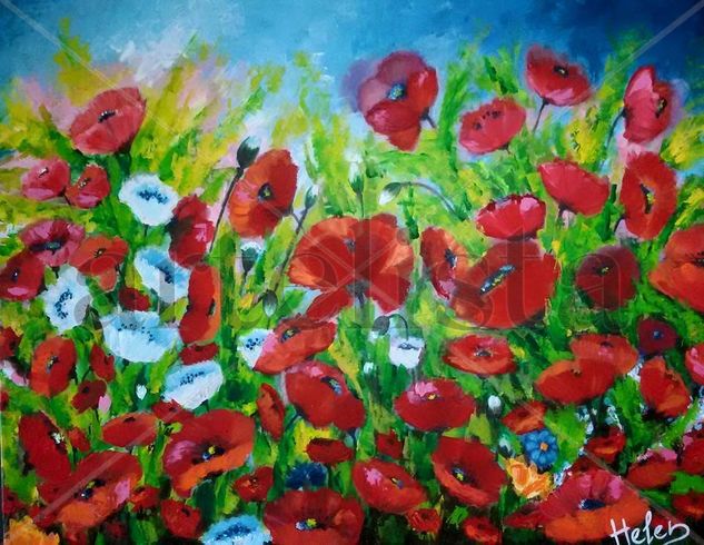 Campo de amapolas Acrylic Canvas Floral Painting