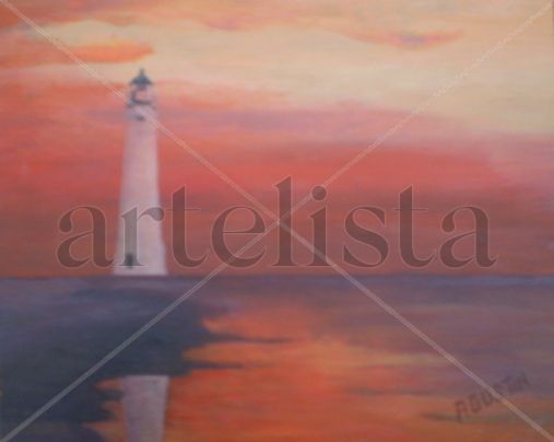 faro al atardecer Oil Panel Marine Painting