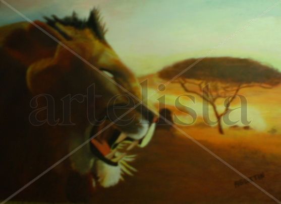 amanecer del leon Oil Panel Animals