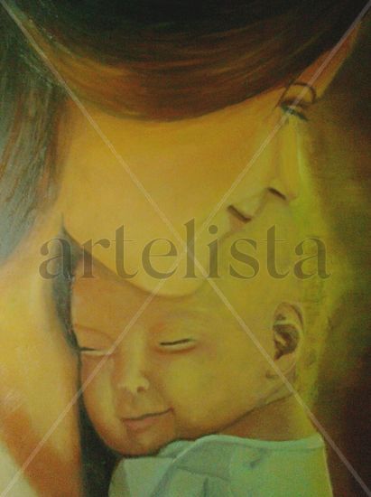 AMOR DE MADRE Óleo Tabla Figura