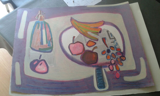 Detalles de  Luis Amer (Barcelona 1943) - Bodegón de frutas con sifón - Litografia