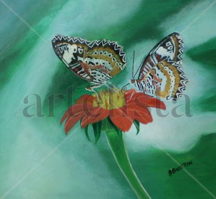 parejas de mariposa Oil Panel Floral Painting