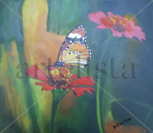 otra mariposa Oil Panel Floral Painting