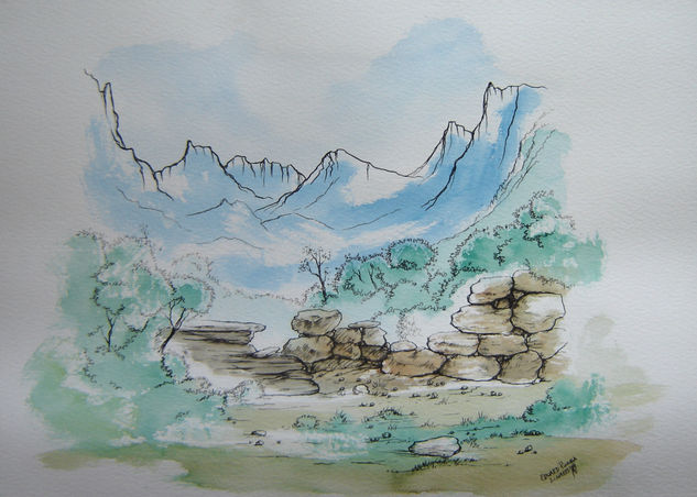 Muro y montaña Watercolour Canvas Landscaping