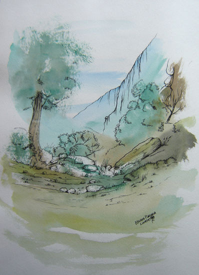 Árbol y montaña Watercolour Card Landscaping