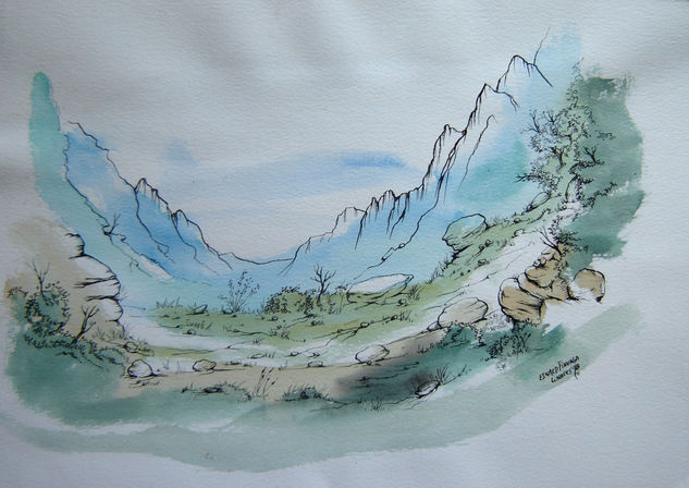 El valle Watercolour Card Landscaping