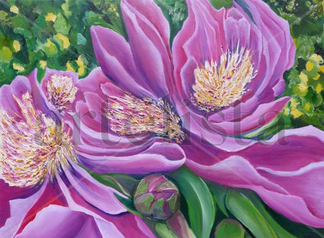 Peonías de jardín Oil Canvas Floral Painting