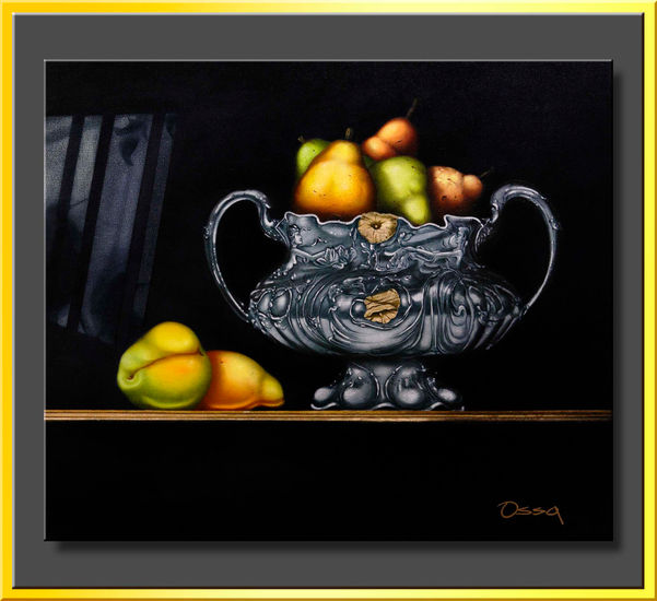 "Bodegón con pájaros mirones" Oil Canvas Still Life Paintings