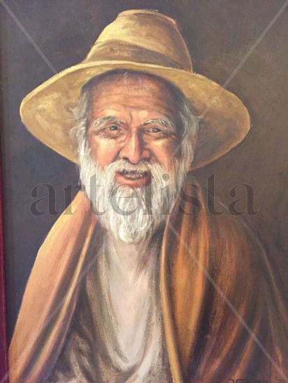 Viejo mexicano Oil Textile Portrait