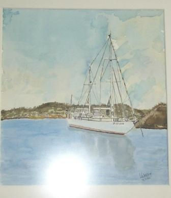 VELERO FONDEADO Watercolour Glass Marine Painting