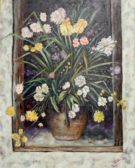 Maceta con Flores Oil Textile Floral Painting