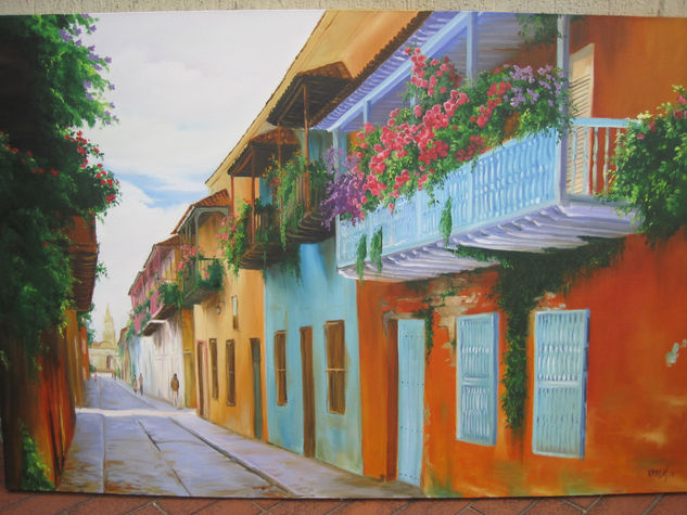 balcones de cartagena Óleo Lienzo Paisaje