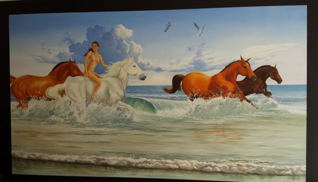 doncella sobre las olas Oil Canvas Animals