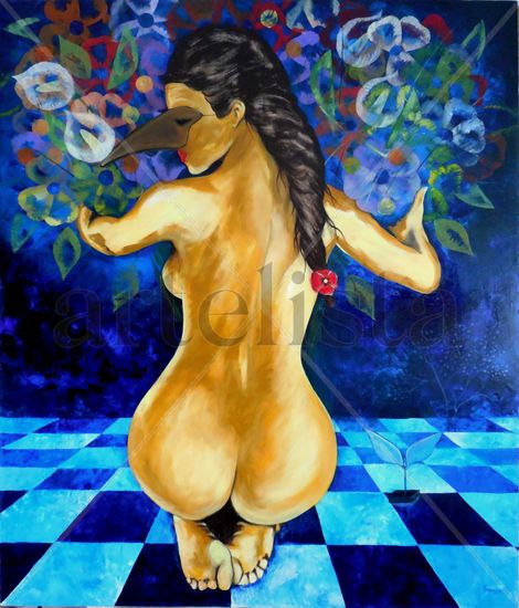 Desnudo con Flores Acrílico Lienzo Desnudos