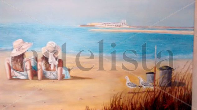 Mirando a Sancti Petri Oil Canvas Marine Painting