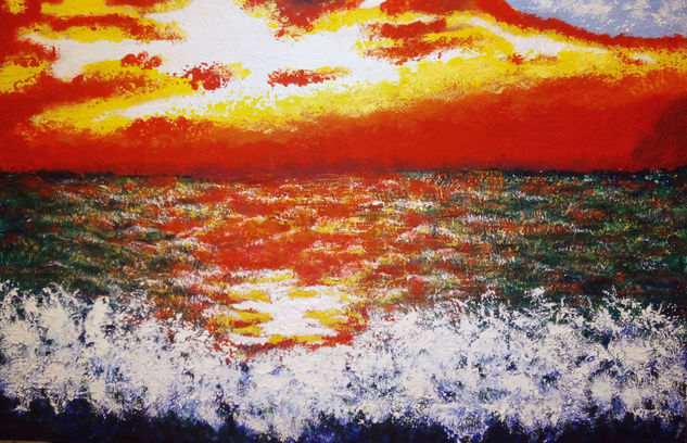 Puesta de sol Mixed media Panel Marine Painting