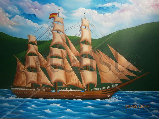 Veleiro Espanhol Oil Textile Marine Painting