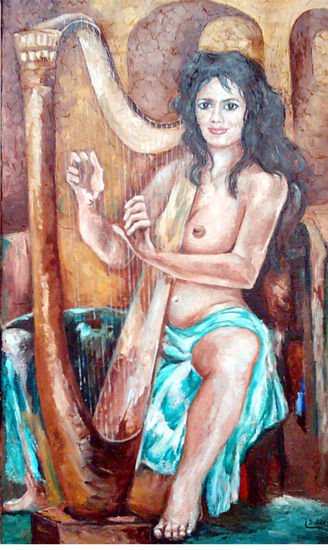 La arpista Oil Textile Nude Paintings