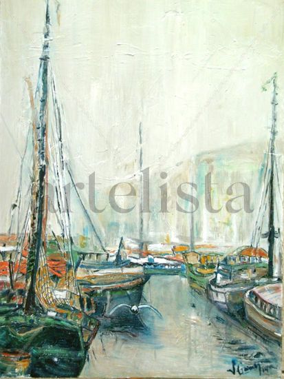 Marina_Harbor Oil Panel Marine Painting