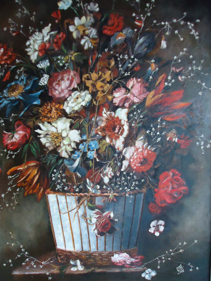 JARRON FLORES EXOTICAS Oil Panel Floral Painting