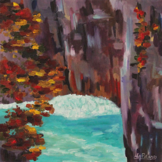 Waterfall in Autumn Oil Canvas Landscaping