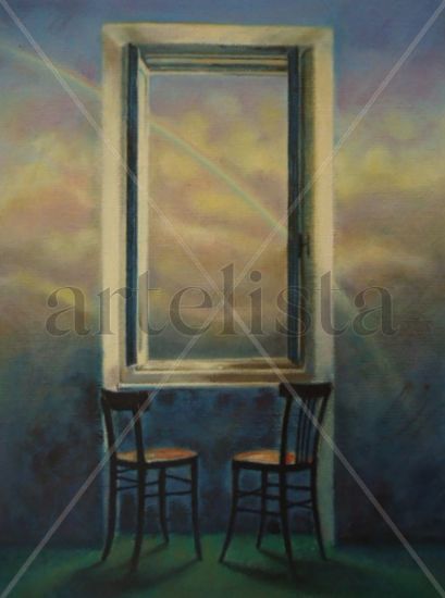 Conversazione davanti all'arcobaleno Oil Canvas Others