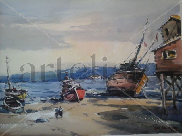 botes en sur de chile Watercolour Paper Marine Painting