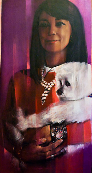 Retrato de Mayte con su perrito Tapón Media Mixta Lienzo Retrato